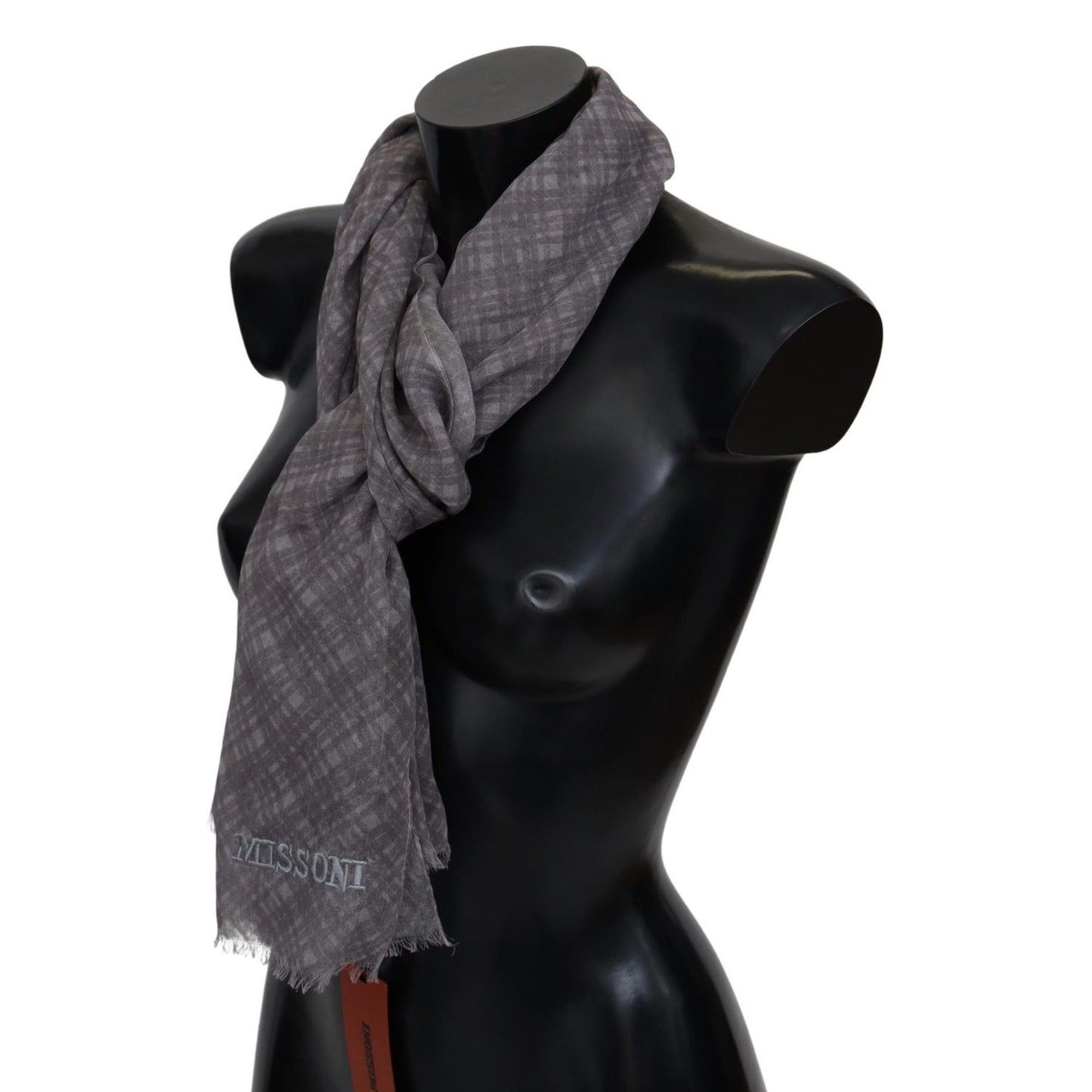 Missoni Gray Plaid Wool Unisex Neck Wrap Scarf MS1988
