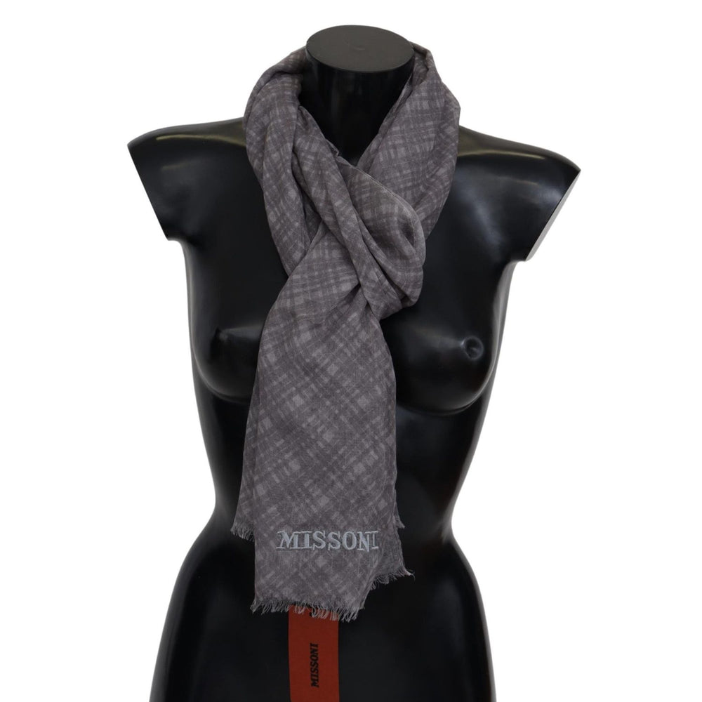 Missoni Gray Plaid Wool Unisex Neck Wrap Scarf MS1988