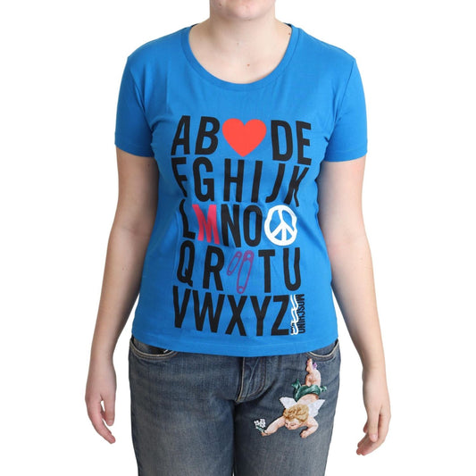 Moschino Blue Cotton Alphabet Letter Print Tops