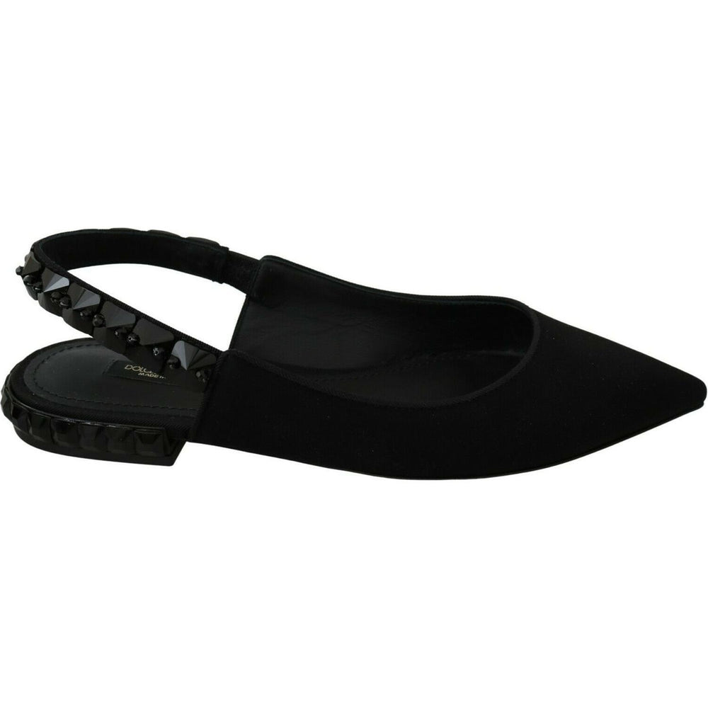 Dolce & Gabbana Black Flats Slingback Charmeuse Shoes LA7152-36
