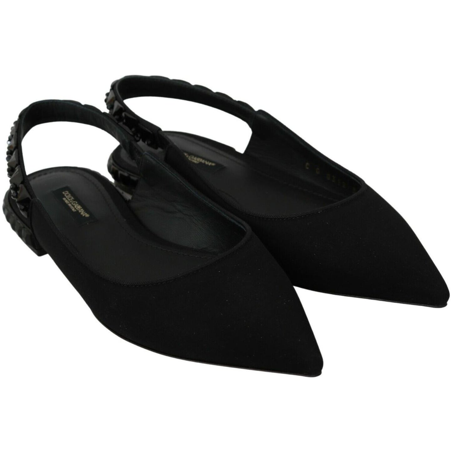 Dolce & Gabbana Black Flats Slingback Charmeuse Shoes LA7152-36