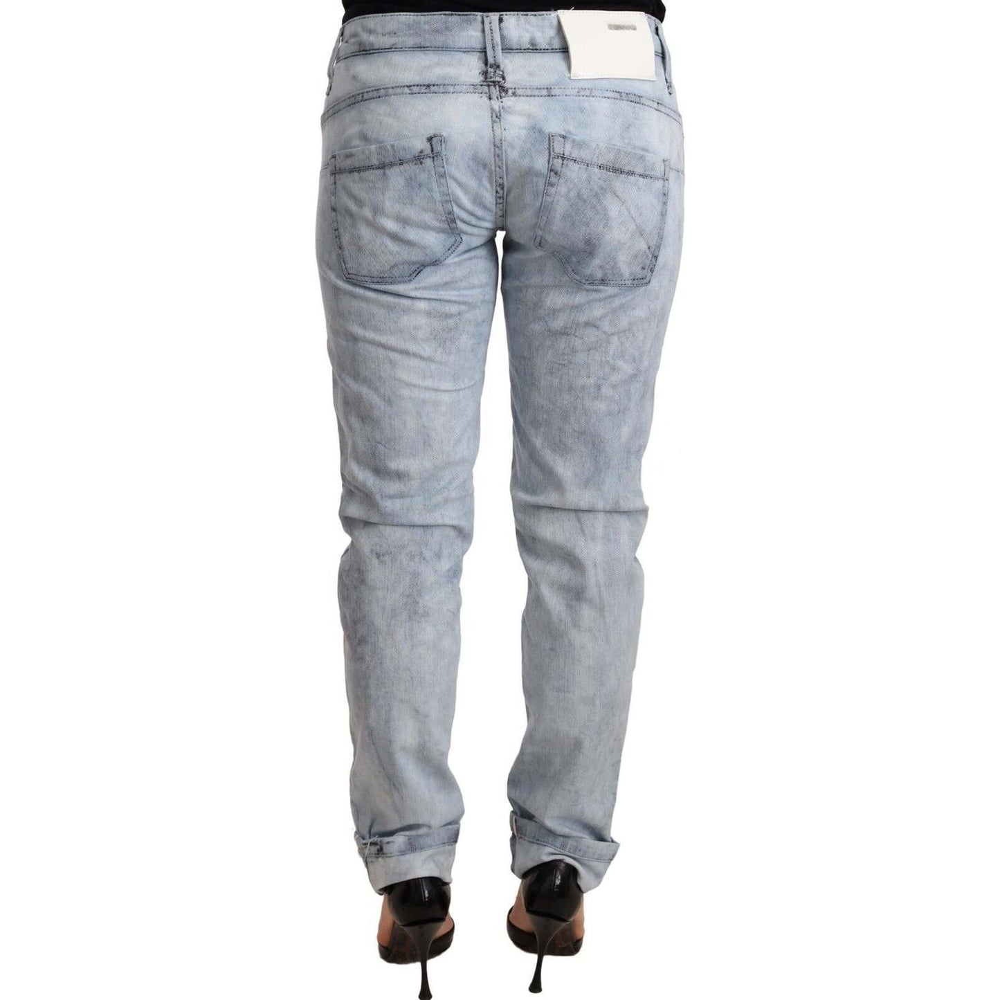 Acht Light Blue Washed Cotton Folded Hem Denim Trouser Jeans & Pants