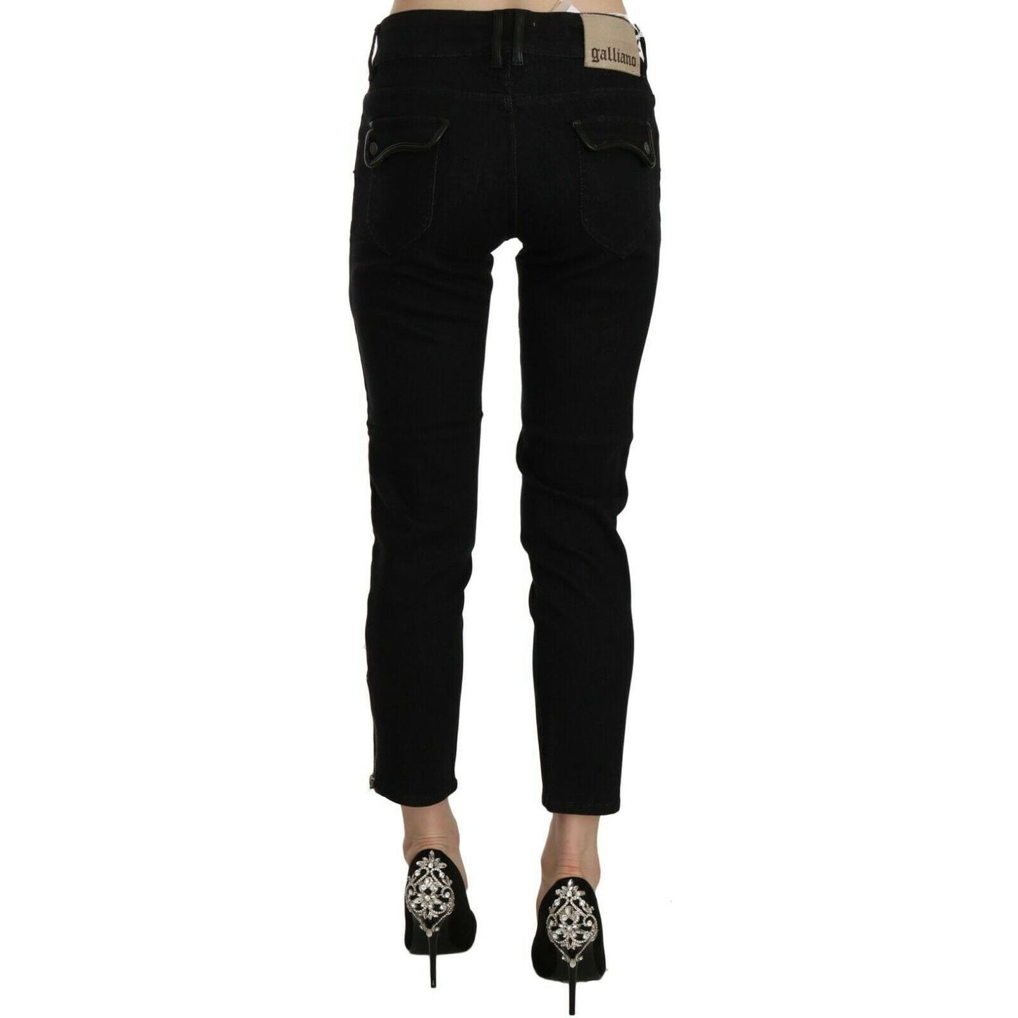 John Galliano Black Mid Waist Cropped Cut Hem Denim Casual Pants PAN70455- 24