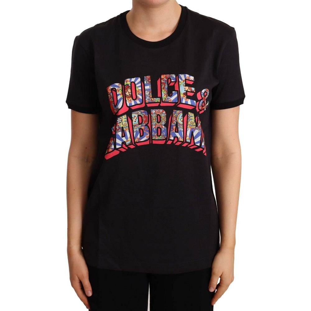 Dolce & Gabbana Black Cotton Large Print Top Crewneck T-shirt TSH6668 -44