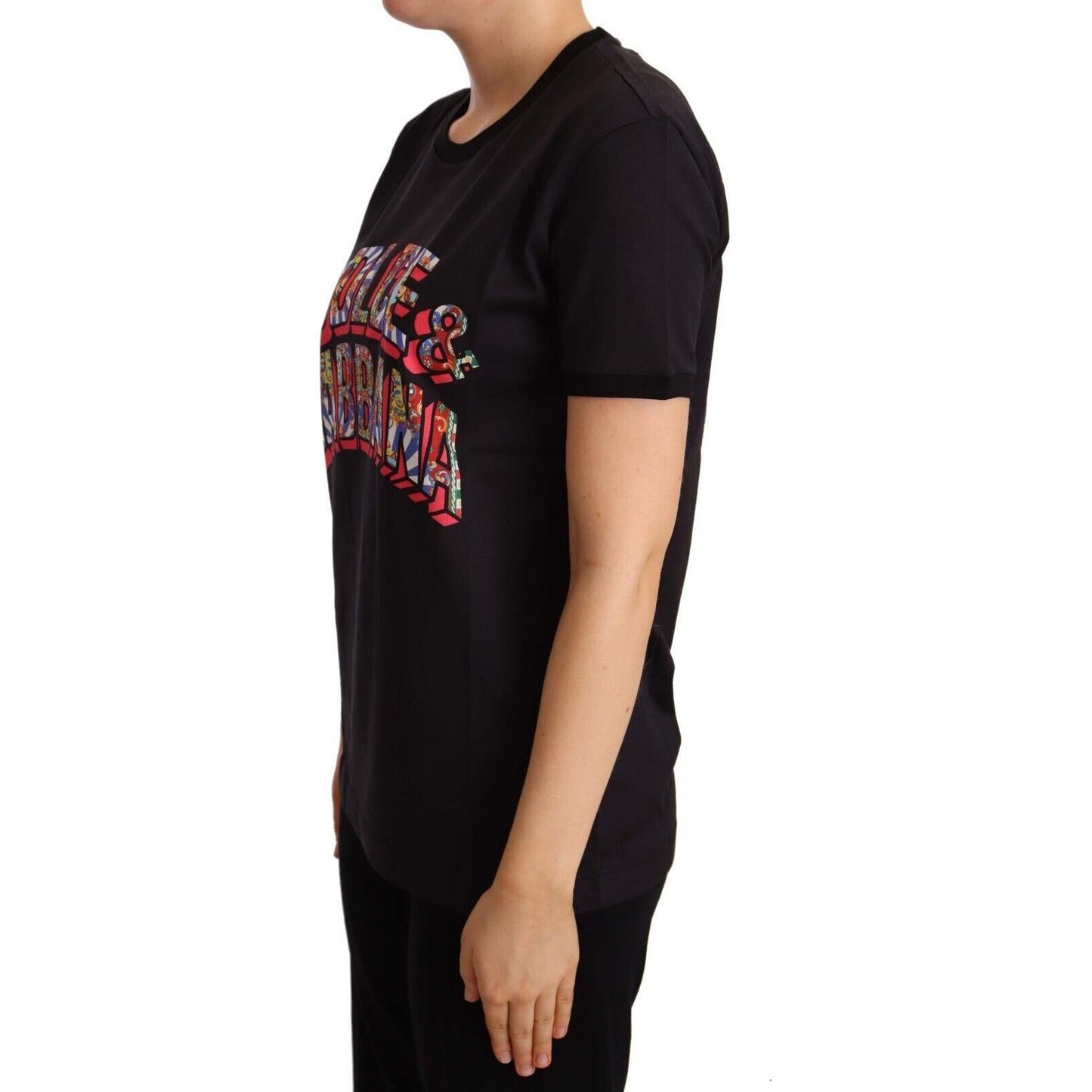 Dolce & Gabbana Black Cotton Large Print Top Crewneck T-shirt TSH6668 -44
