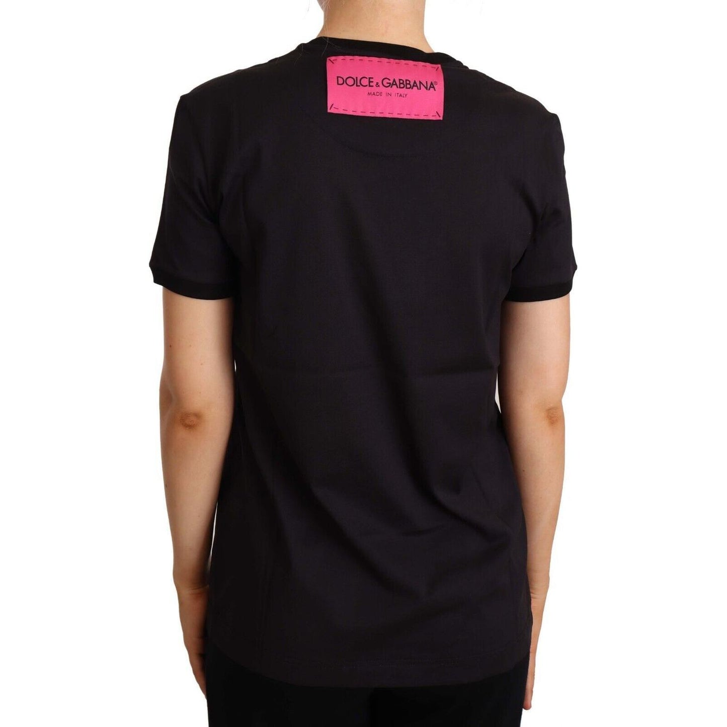 Dolce & Gabbana Black Cotton Large Print Top Crewneck T-shirt TSH6668 -44
