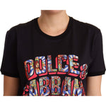 Dolce & Gabbana Black Cotton Large Print Top Crewneck T-shirt TSH6668 -44