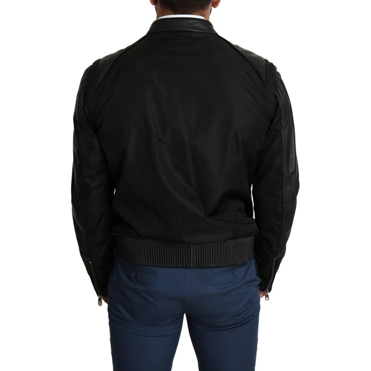 Dolce & Gabbana Black Nylon Full Zip Men Bomber Coat Jacket JKT2759-48