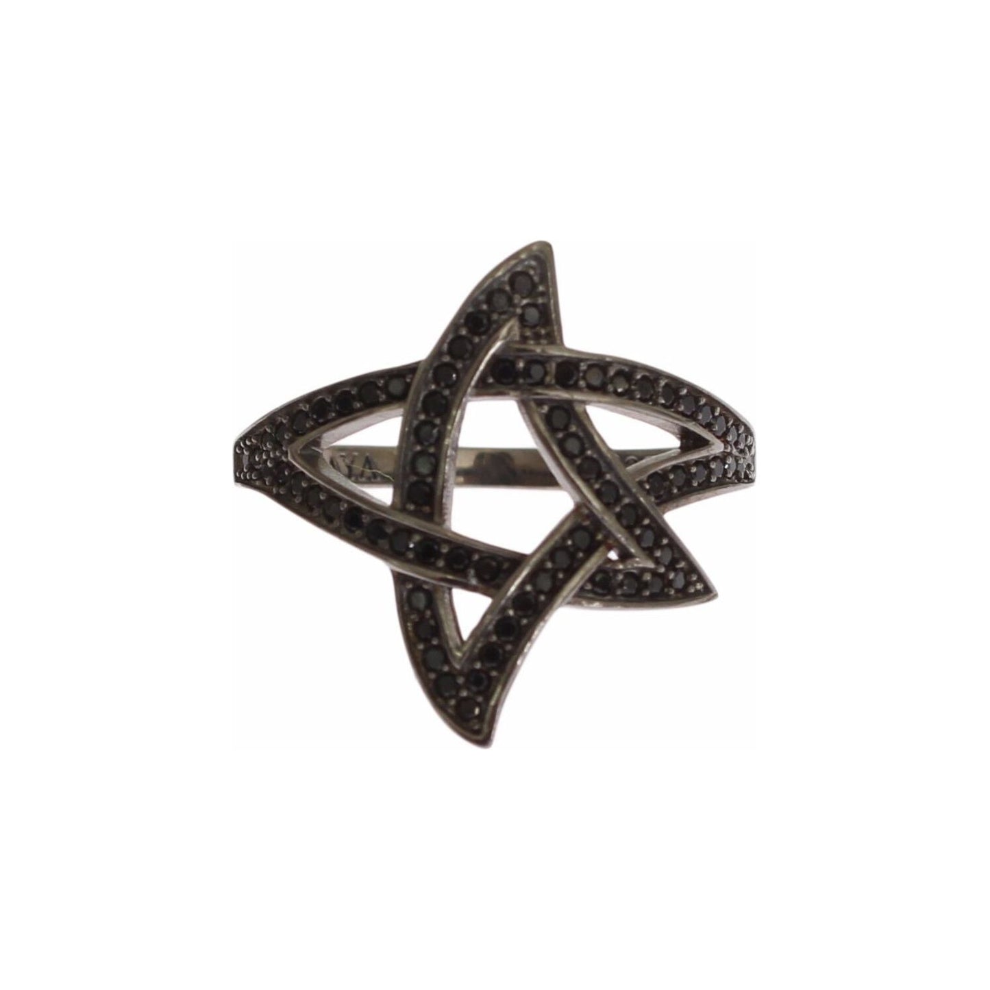 Nialaya Black CZ Rhodium 925 Silver Womens Ring SIG19087-US6