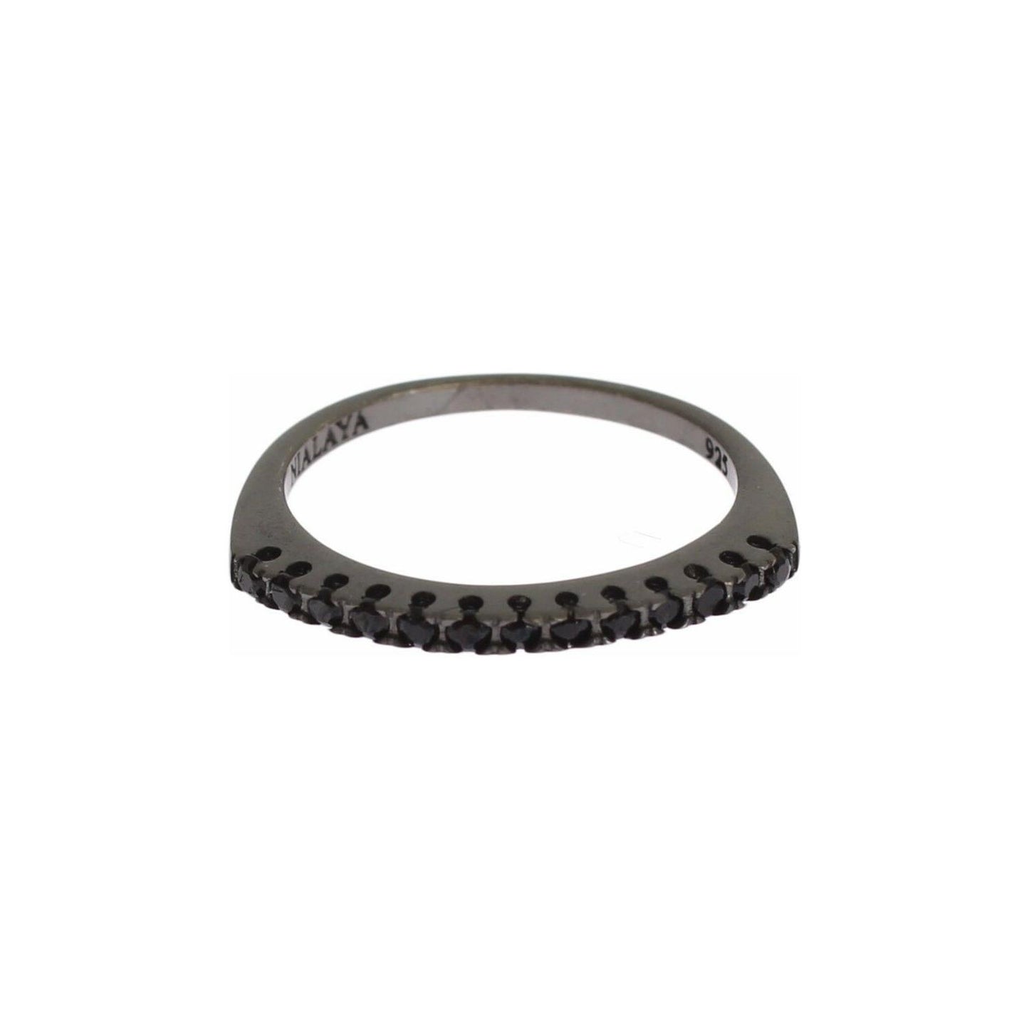Nialaya Black CZ Rhodium 925 Silver Womens Ring SIG19108-US3