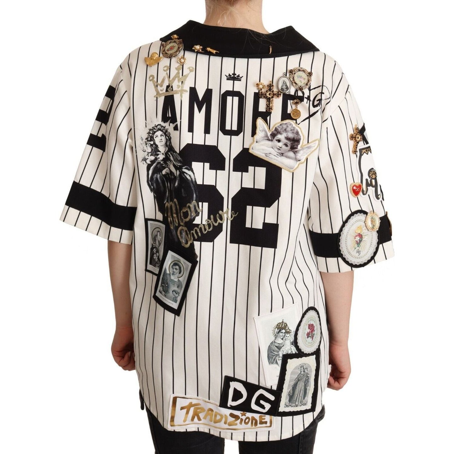 Dolce & Gabbana White Cotton Crystal Charms Amore Shirt JKT3058 - 38