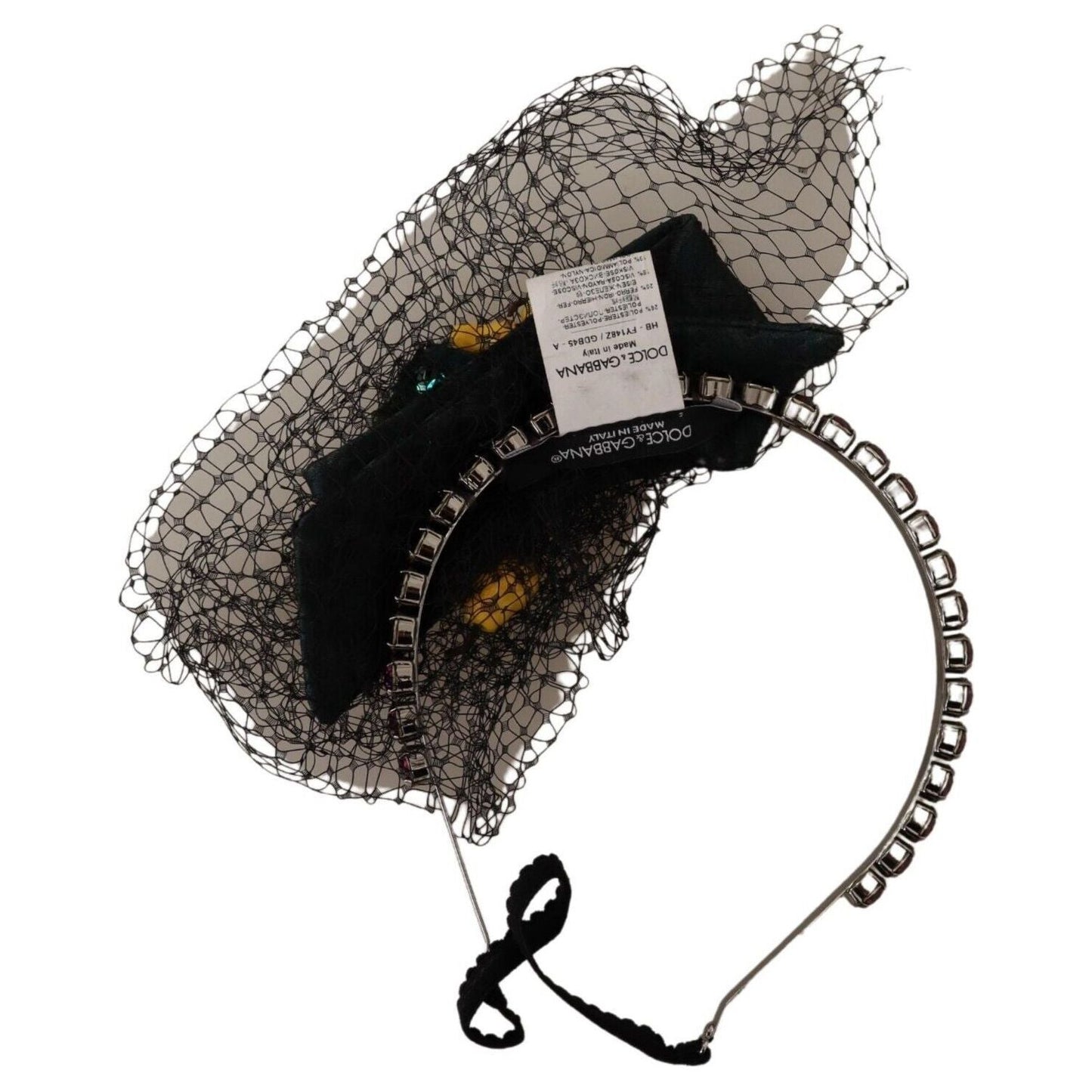 Dolce & Gabbana Silver Tiara Crystals Fruits Black Mesh Diadem Headband SMY100808