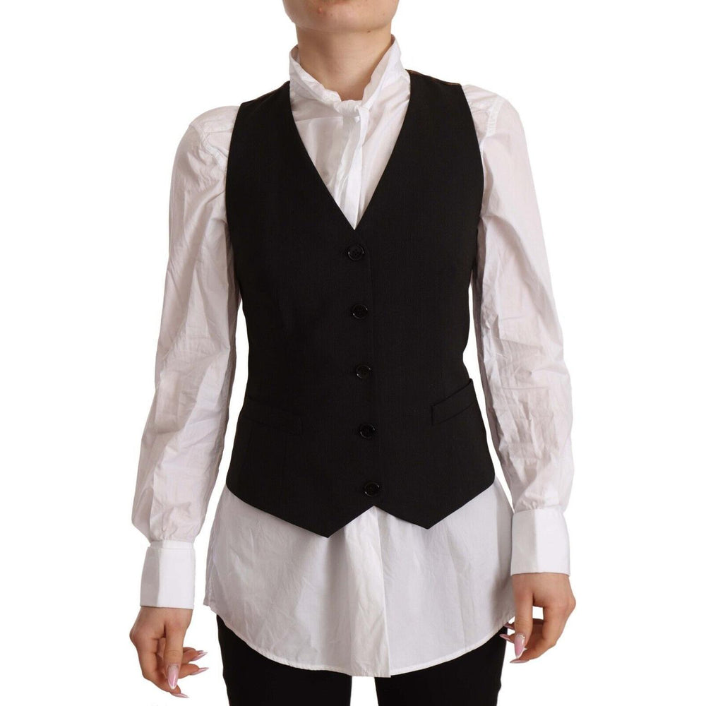 Dolce & Gabbana Black Button Down Sleeveless Vest Polyester Top TSH7063 - 38