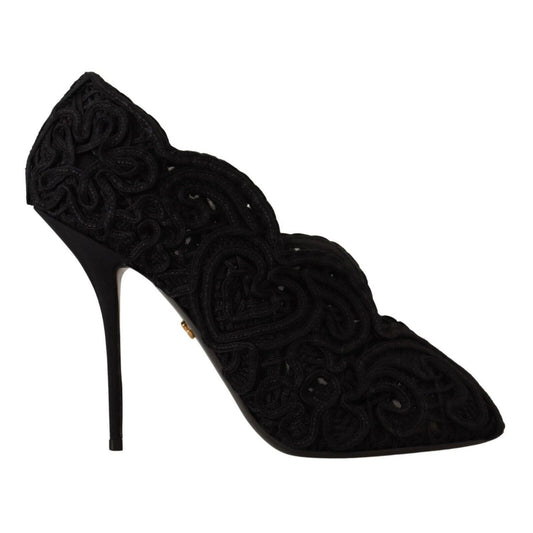 Dolce & Gabbana Black Cordonetto Ricamo Pump Open Toe Shoes