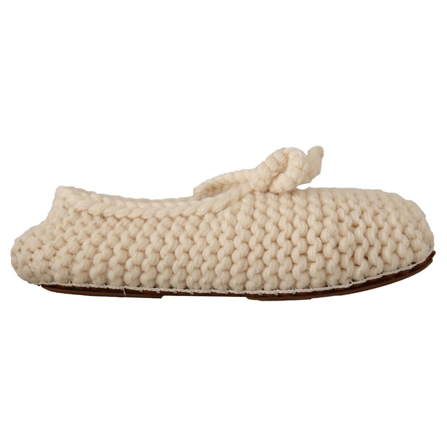 Dolce & Gabbana White Slip On Ballerina Flats Wool Knit Shoes