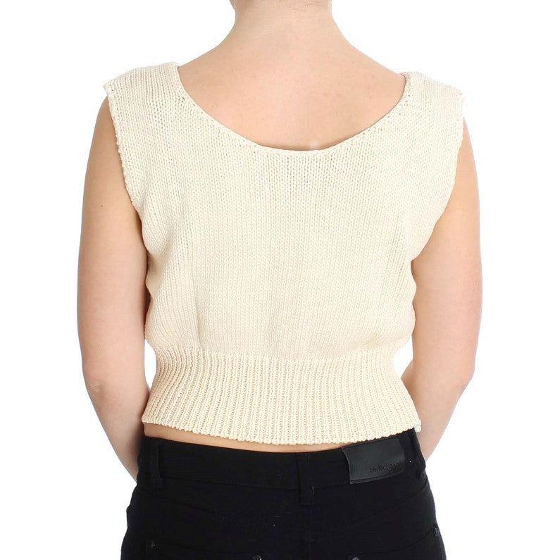 PINK MEMORIES Beige Cotton Blend Knitted Sleeveless Sweater