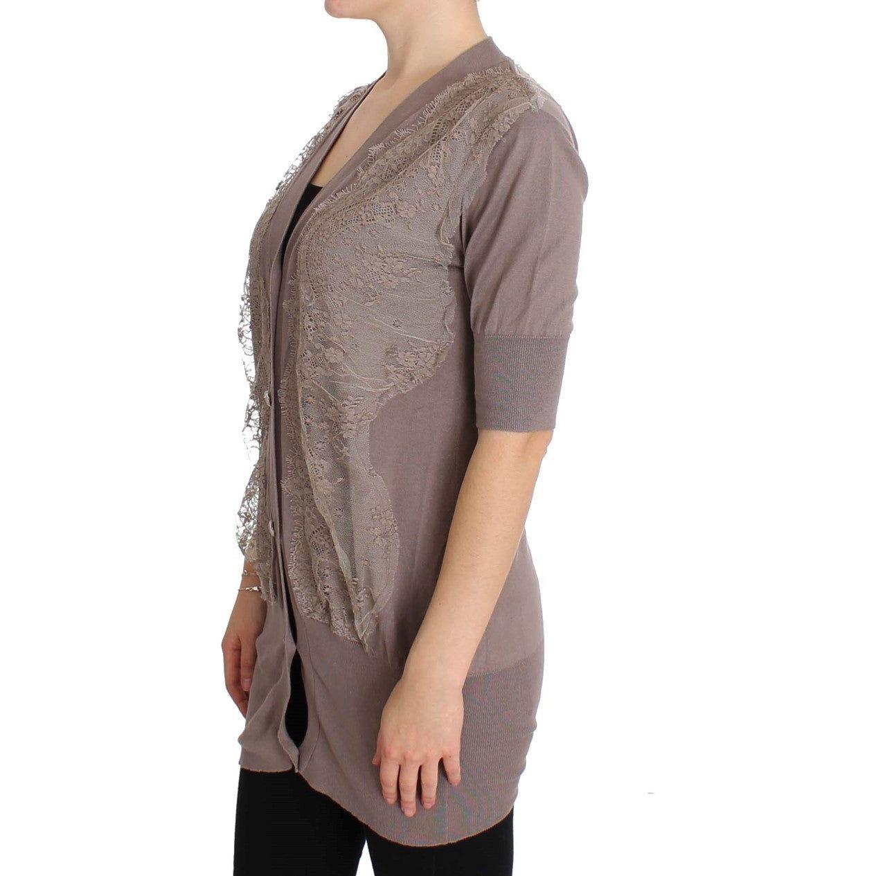 PINK MEMORIES Purple Lace Cotton Cardigan Sweater