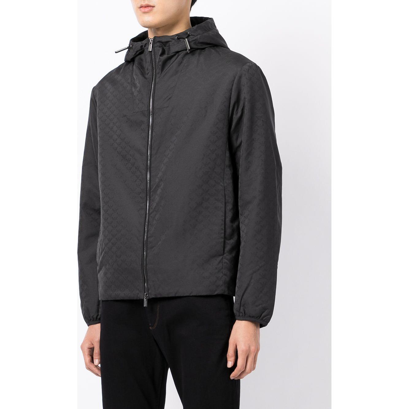 Emporio Armani Hooded jacket with zip in nylon jacquard eagle all over 8N1BN41NHQZF052-P25
