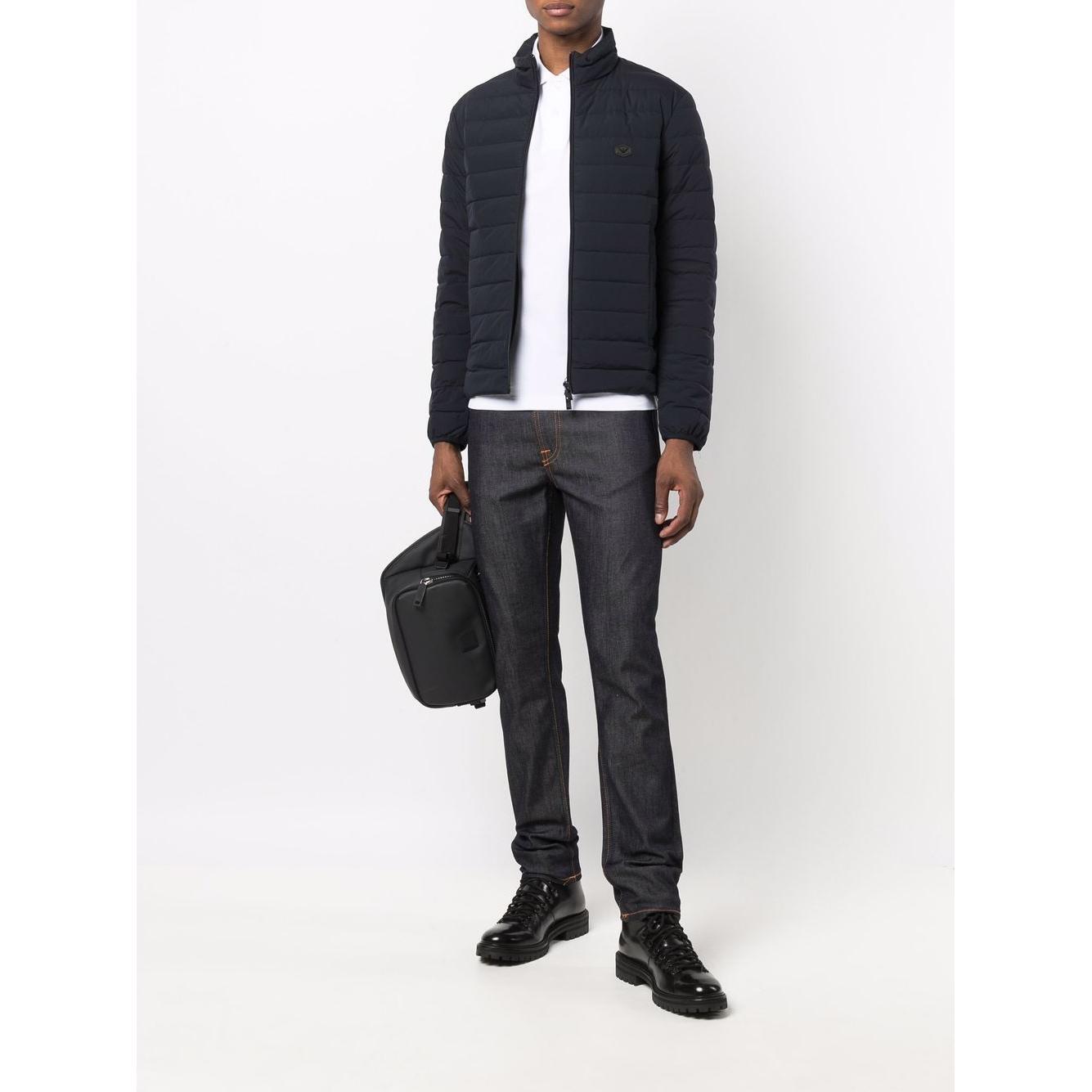 Emporio Armani Navy blue feather down padded logo-patch jacket 8N1BQ21NLRZ0920-P25