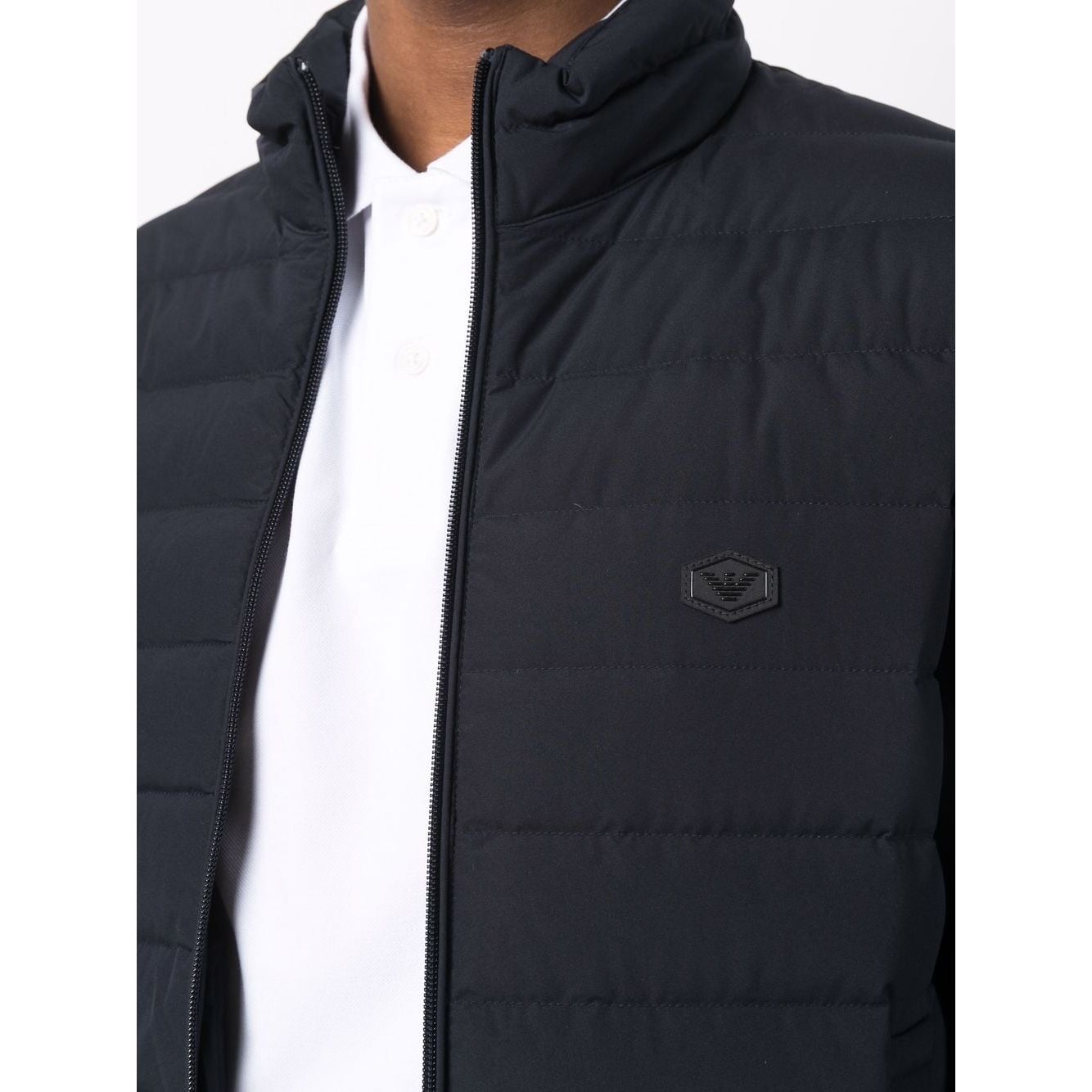Emporio Armani Navy blue feather down padded logo-patch jacket 8N1BQ21NLRZ0920-P25