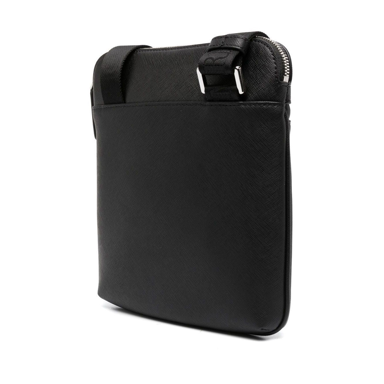 Emporio Armani ASV regenerated Saffiano leather flat shoulder bag with eagle plate Shoulder