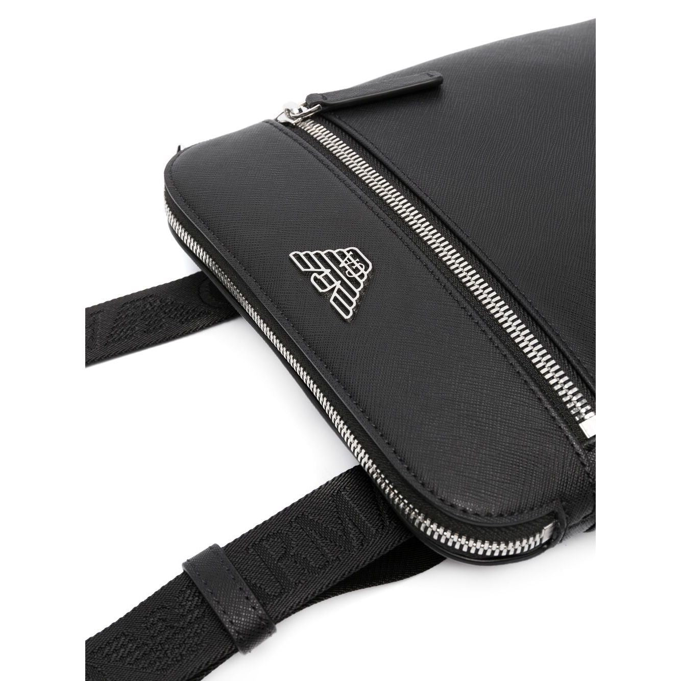 Emporio Armani ASV regenerated Saffiano leather flat shoulder bag with eagle plate Shoulder