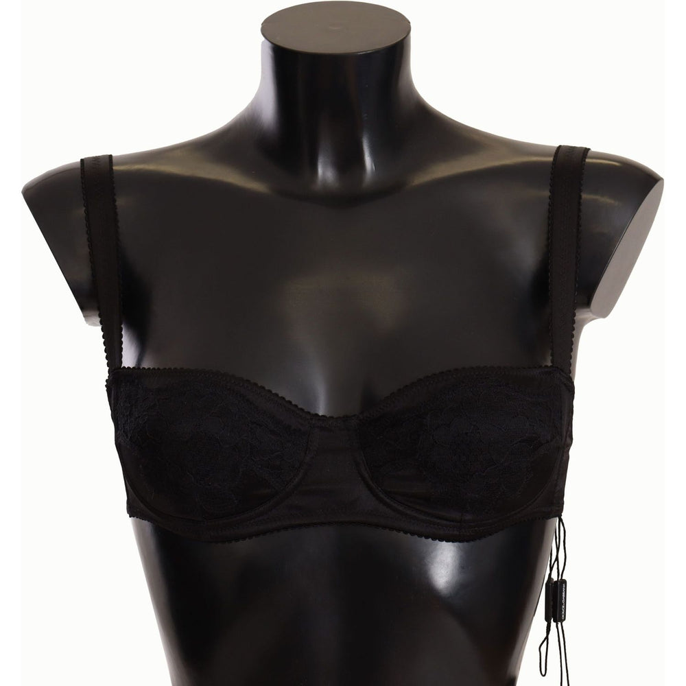 Dolce & Gabbana Black Polka Dot Satin Lace Balconette Bra BIK1574- IT1