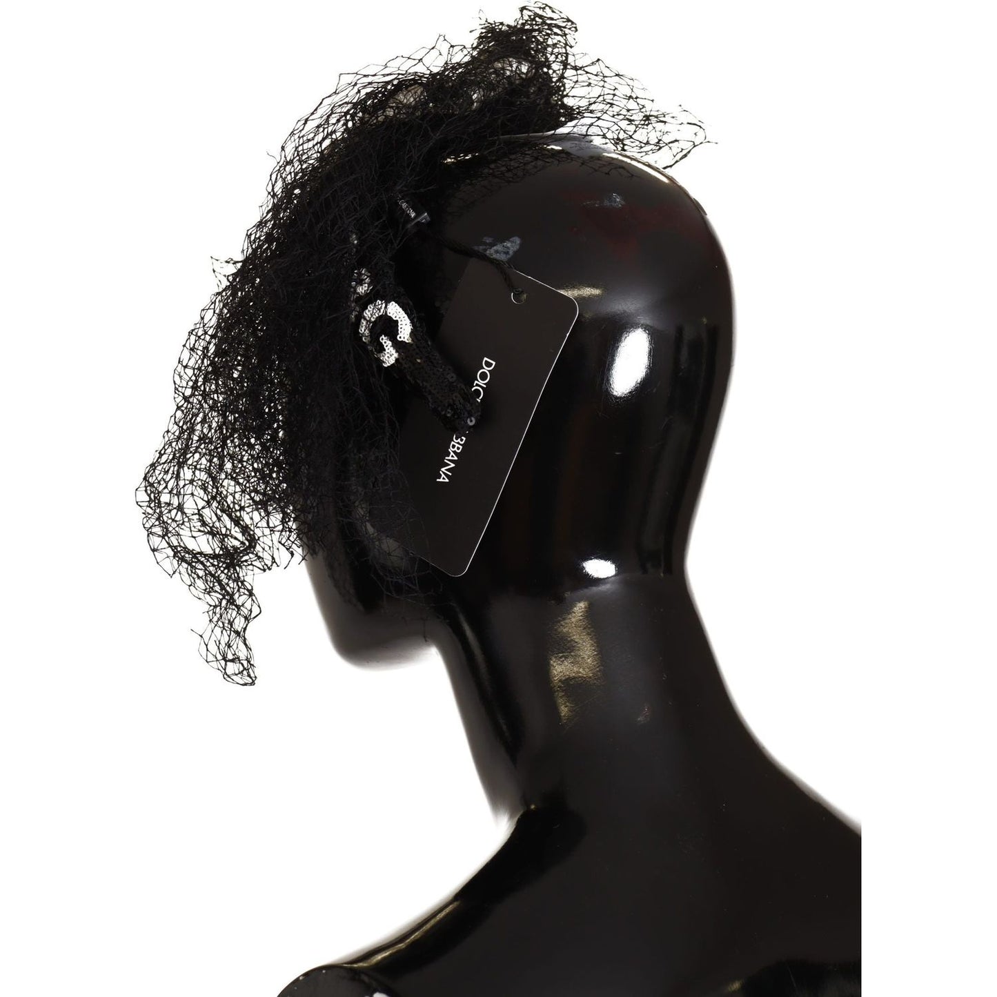 Dolce & Gabbana Black Logo Sequined Fascinator Diadem Headband SMY100876