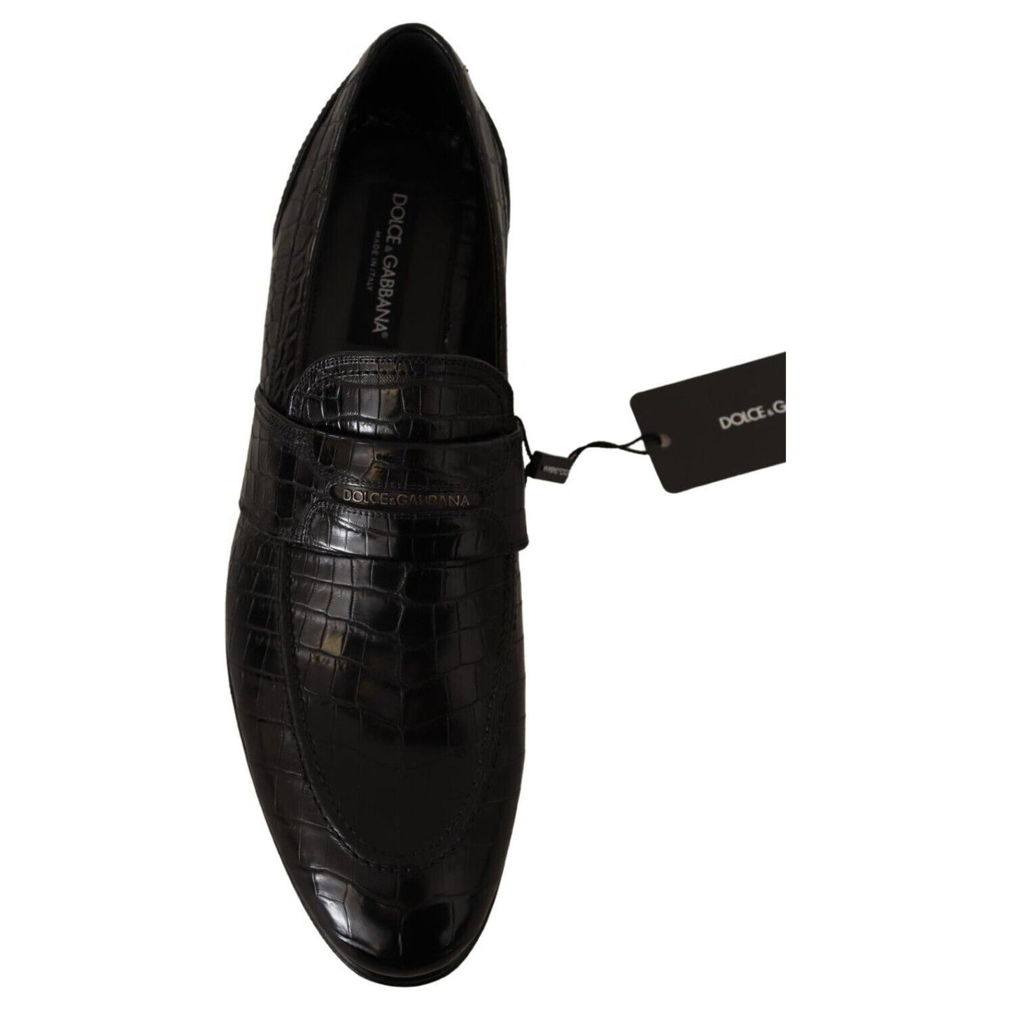 Dolce & Gabbana Black Crocodile Leather Slip On Moccasin Shoes MV4548 - 44
