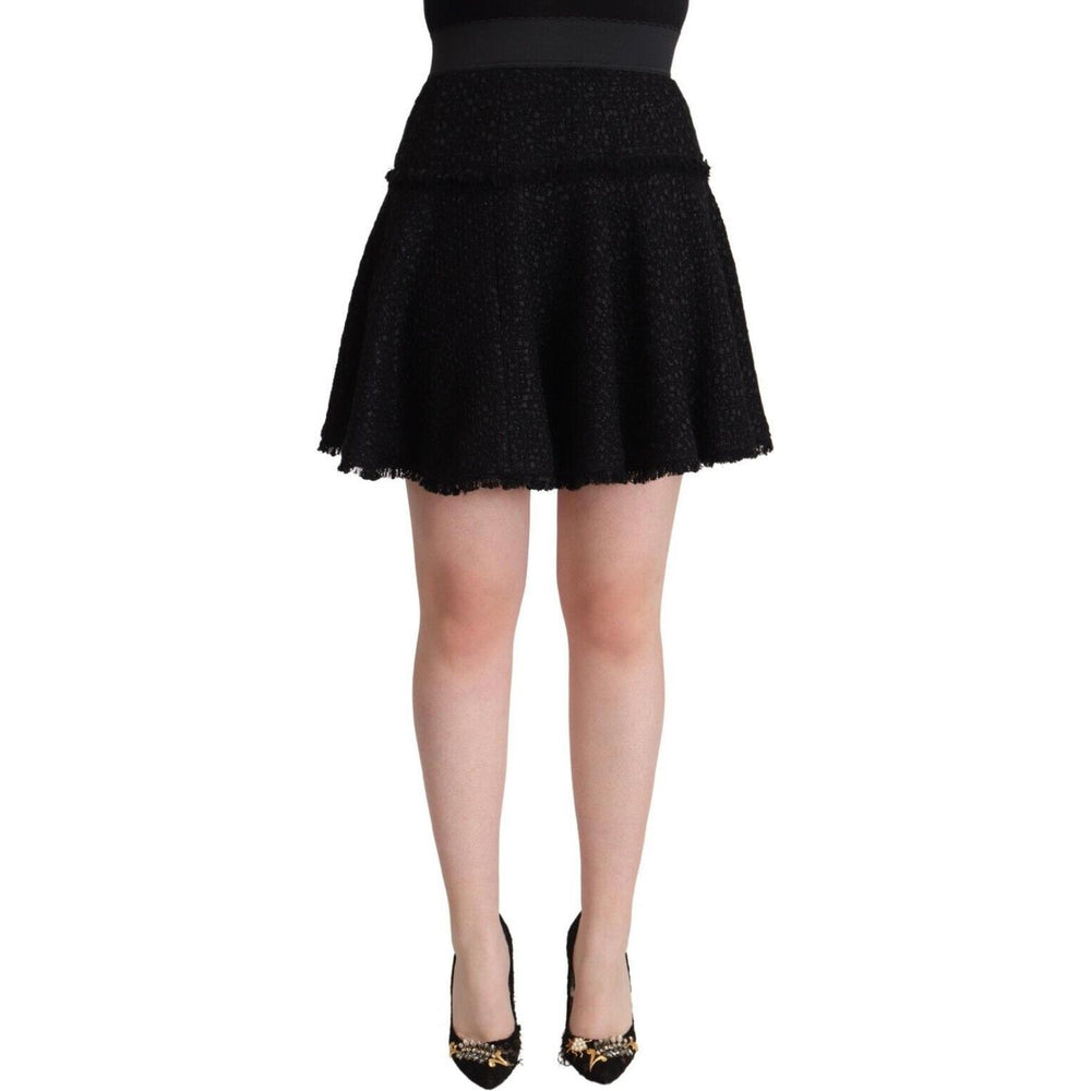 Dolce & Gabbana Black Knitted Nylon High Waist Mini A-line Skirt SKI1802 - 40