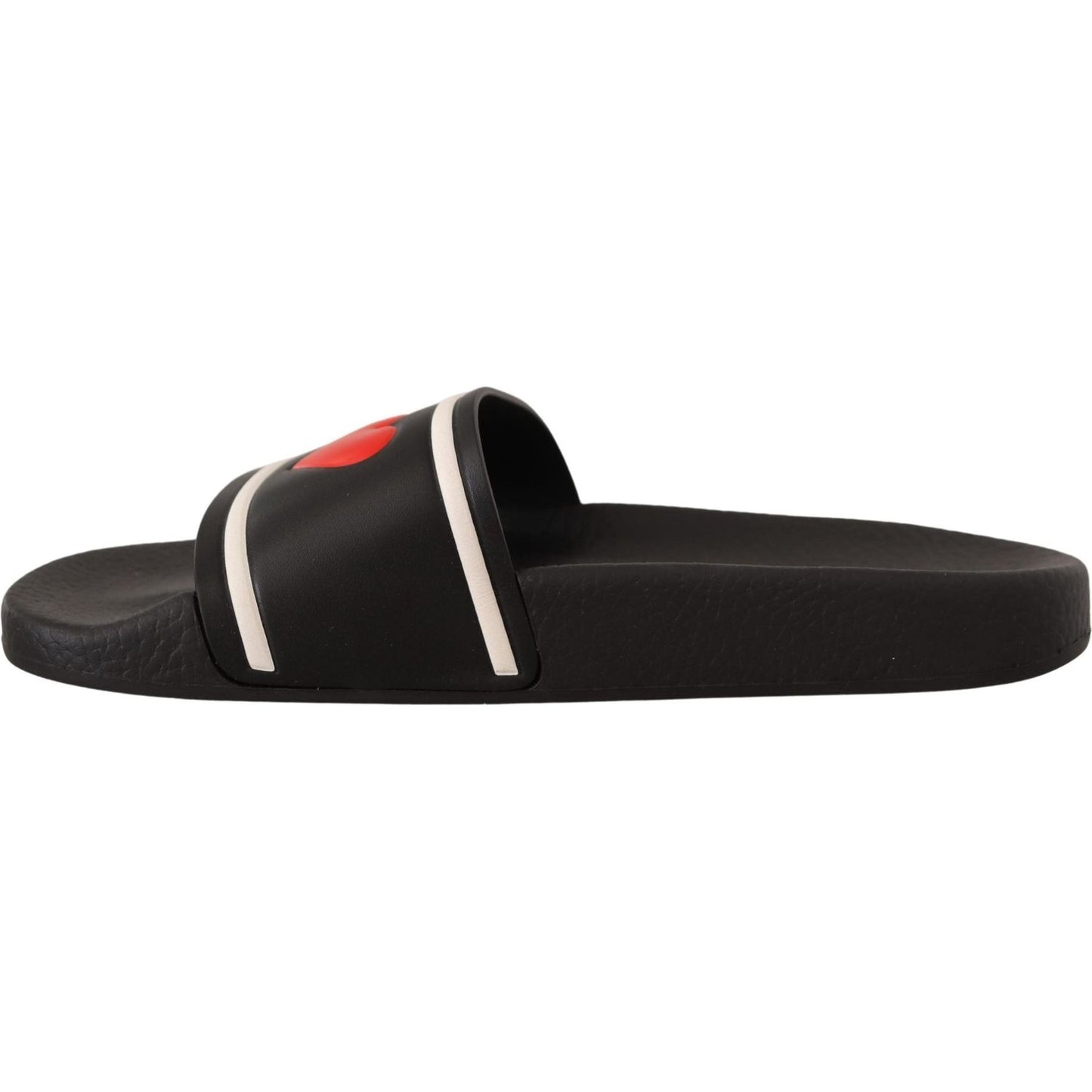 Dolce & Gabbana Black Leather I Love D&G Slides Sandals LA9766- 35