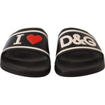 Dolce & Gabbana Black Leather I Love D&G Slides Sandals LA9766- 35