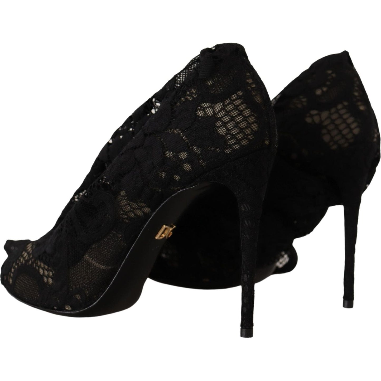 Dolce & Gabbana Black Stretch Socks Taormina Lace Boots Shoes LA9806- 38.5
