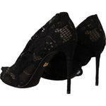 Dolce & Gabbana Black Stretch Socks Taormina Lace Boots Shoes LA9806- 38.5