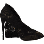Dolce & Gabbana Black Stretch Socks Taormina Lace Boots Shoes LA9806- 38.5