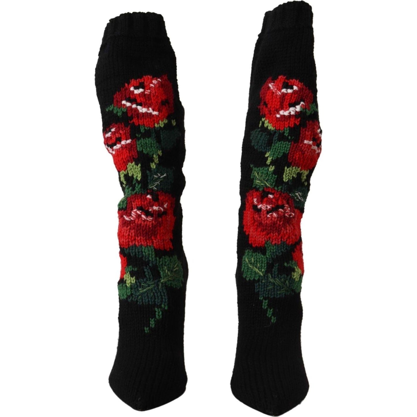 Dolce & Gabbana Black Stretch Socks Red Roses Booties Shoes LA9814- 35.5