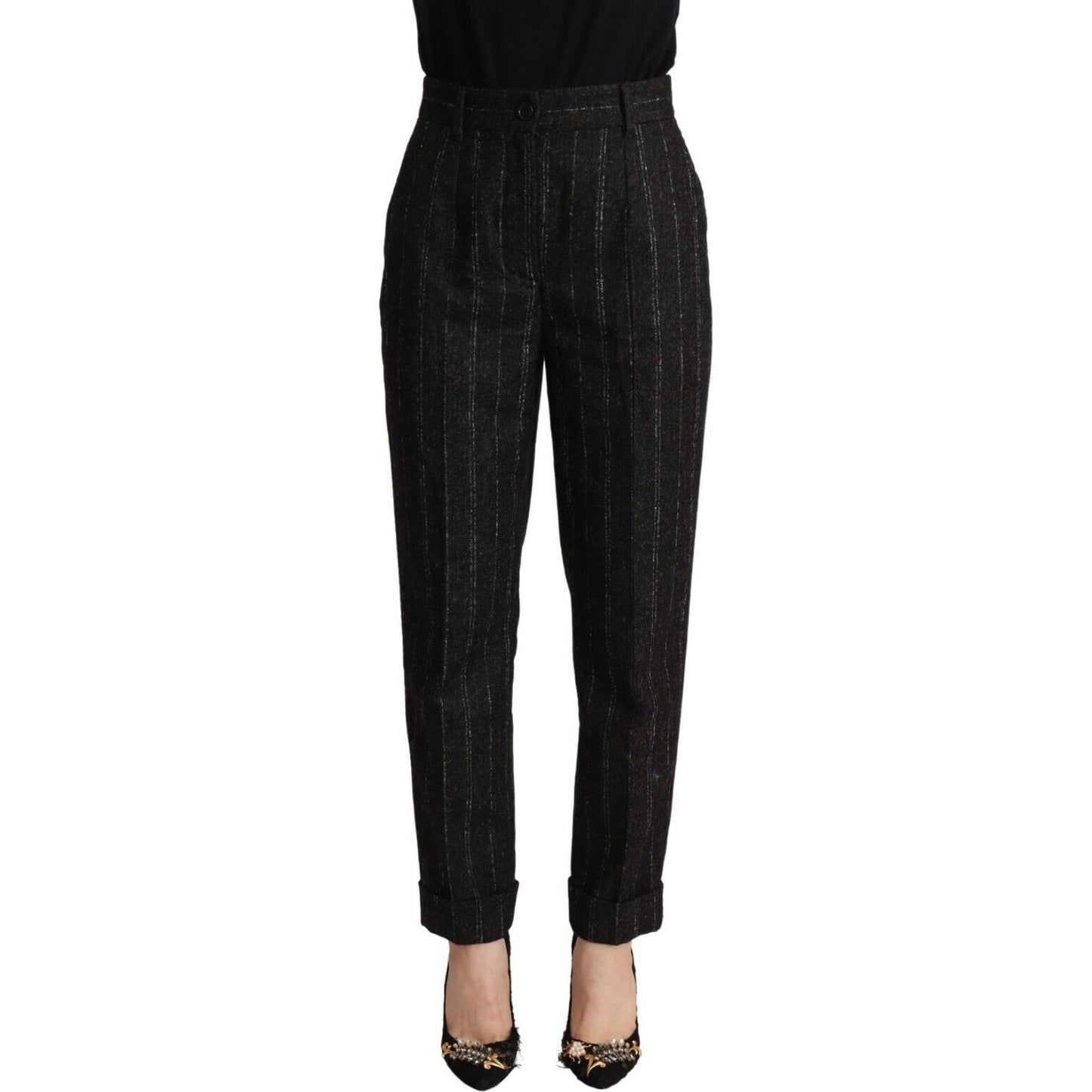 Dolce & Gabbana Black Striped High Waist Tapered Pants PAN72826 - 38