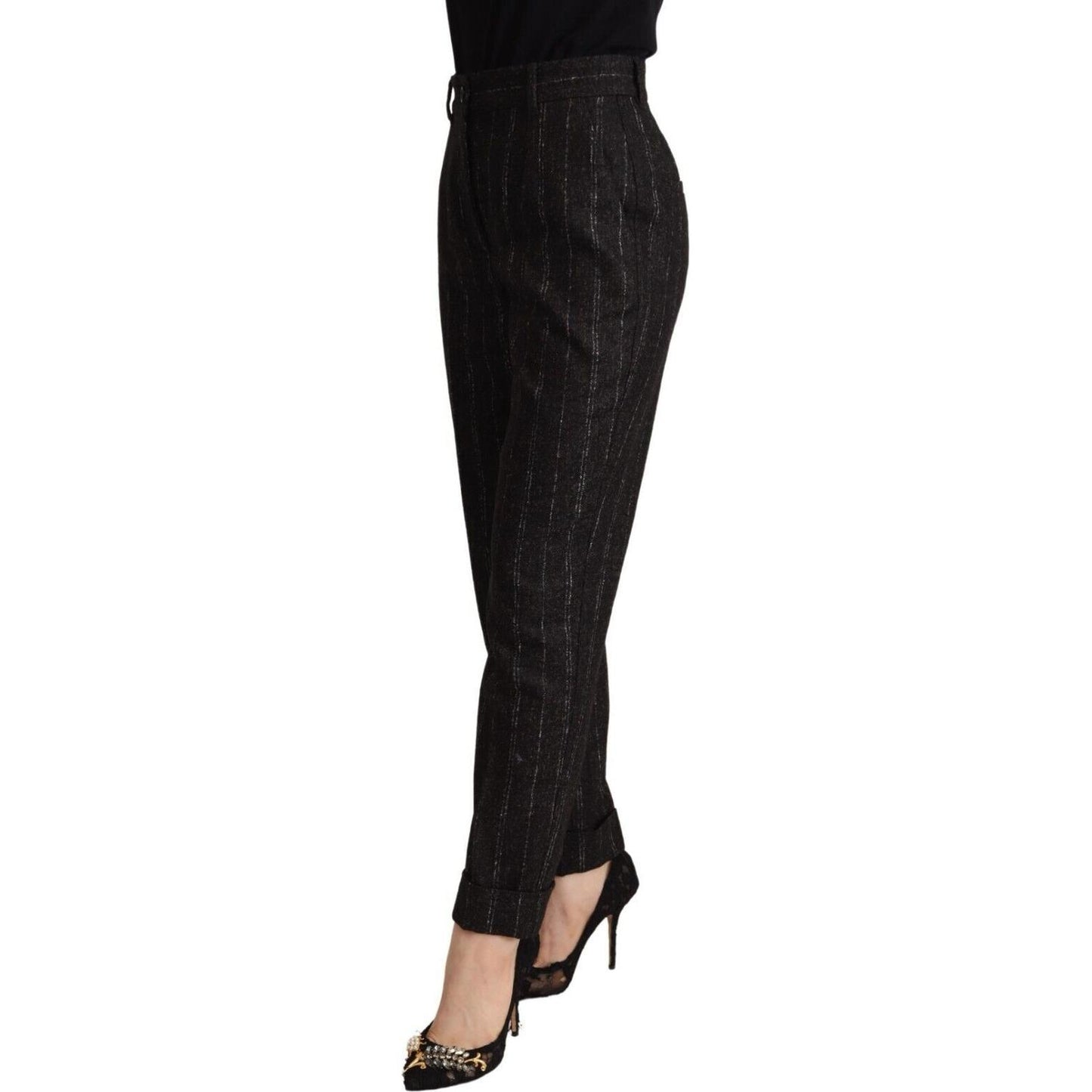 Dolce & Gabbana Black Striped High Waist Tapered Pants PAN72826 - 38