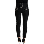 Dolce & Gabbana Black Mid Waist Button Embellished Slim Fit Pants PAN72825 - 40