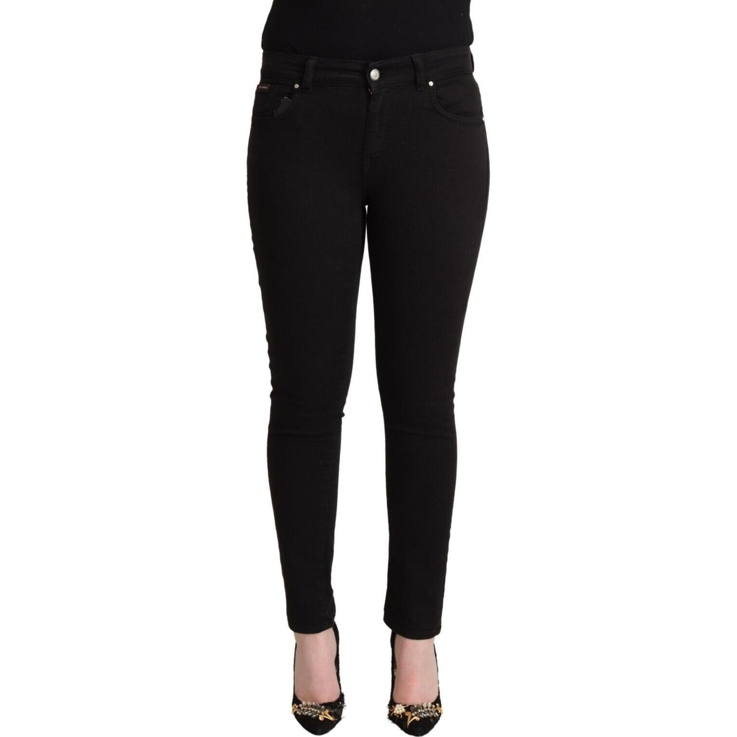 Dolce & Gabbana Black Cotton Mid Waist Denim Slim Fit Jeans PAn73036 - 42