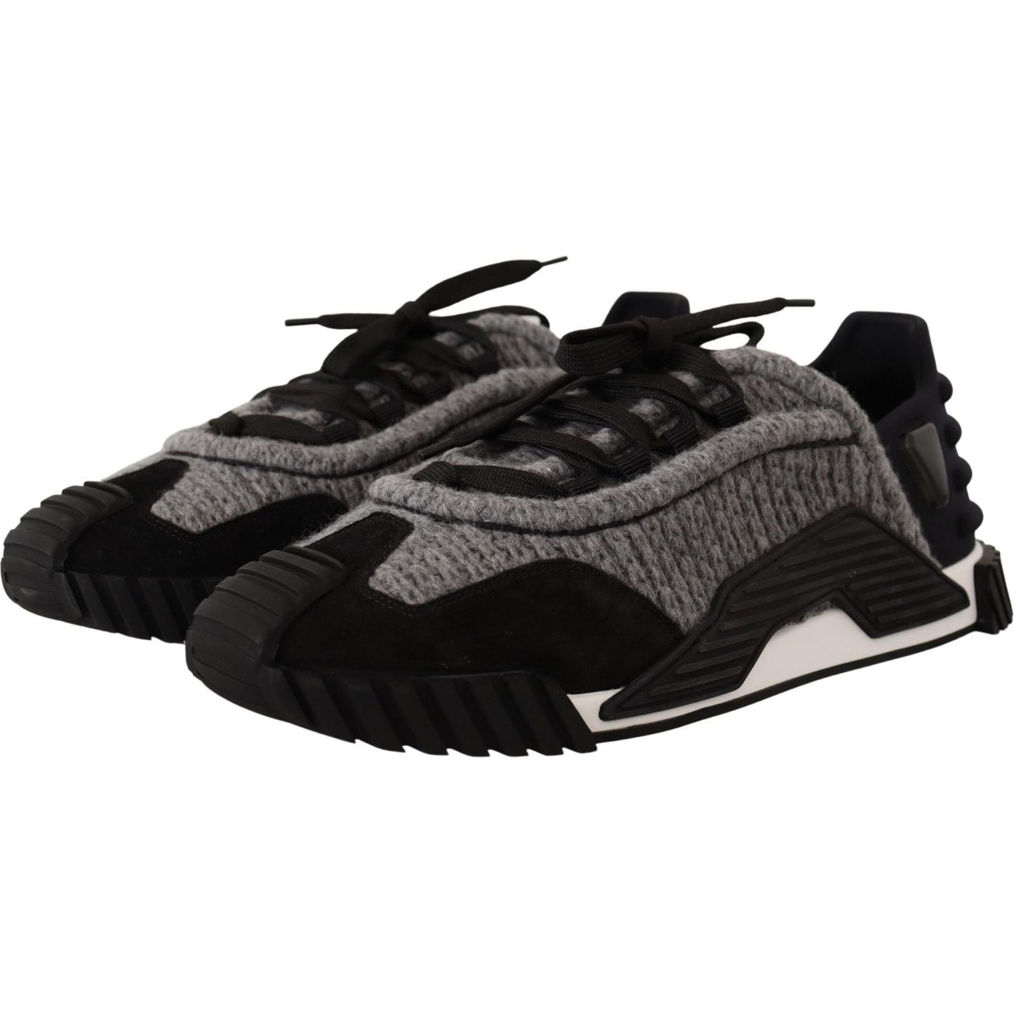 Dolce & Gabbana Black Gray Fabric Lace Up NS1 Sneakers Shoes