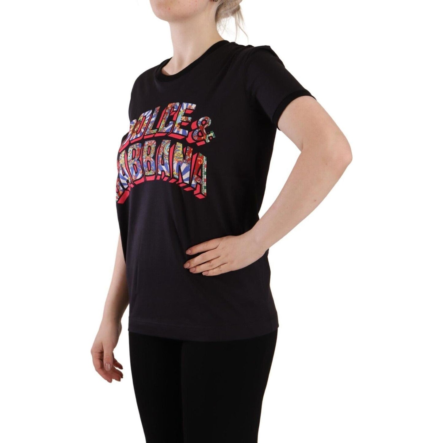 Dolce & Gabbana Black Logo Print Cotton Crew Neck Tee T-shirt TSH7614 - 42