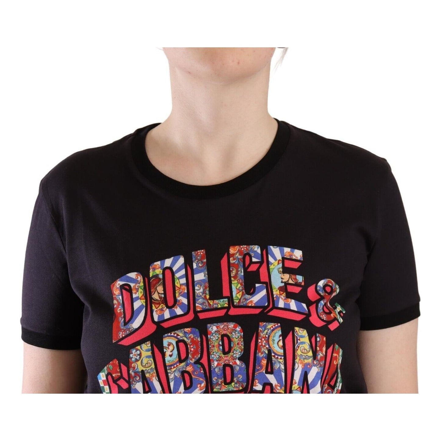 Dolce & Gabbana Black Logo Print Cotton Crew Neck Tee T-shirt TSH7614 - 42