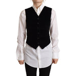 Dolce & Gabbana Black V-neck Leopard Corduroy Button Vest Top TSH7621 - 40