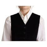 Dolce & Gabbana Black V-neck Leopard Corduroy Button Vest Top TSH7621 - 40