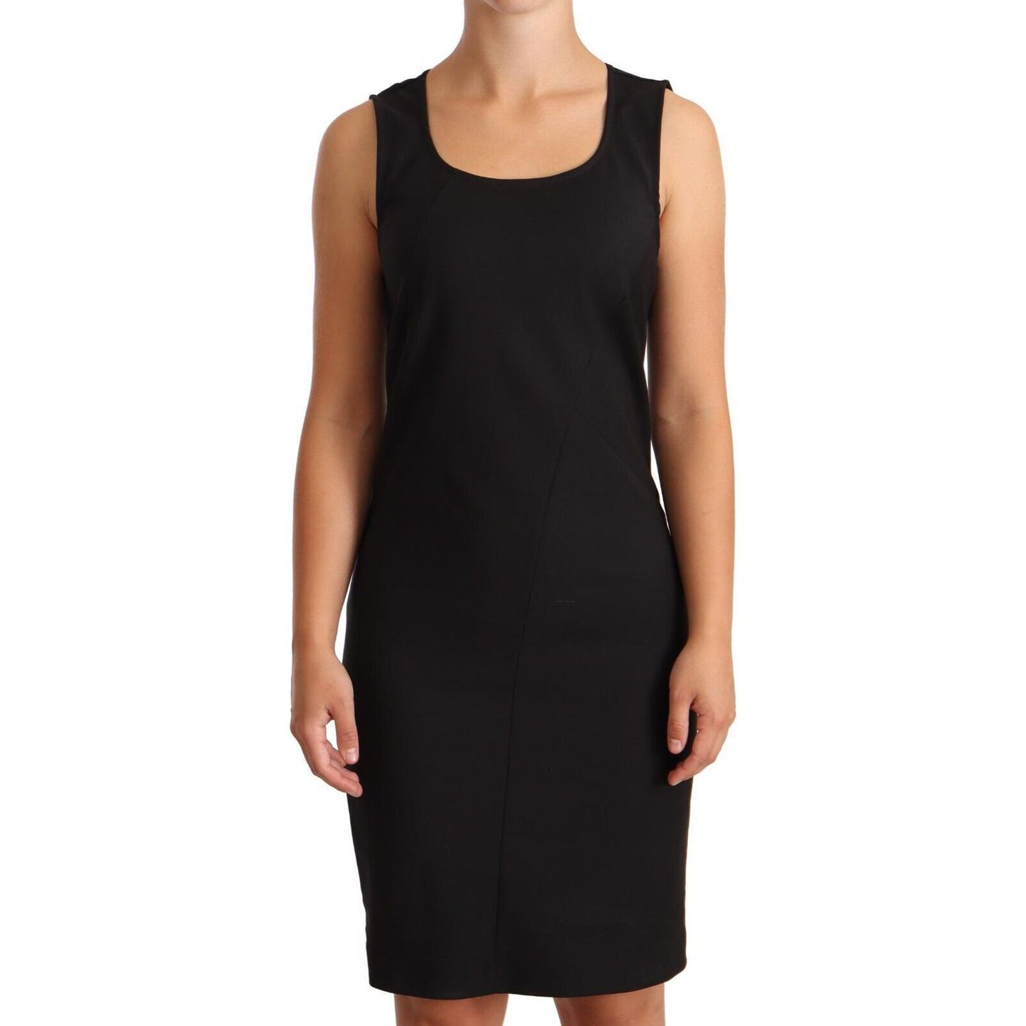 Patrizia Pepe Black Cotton Blend Sleeveless Knee Length Sheath Dress DR28328 - 42