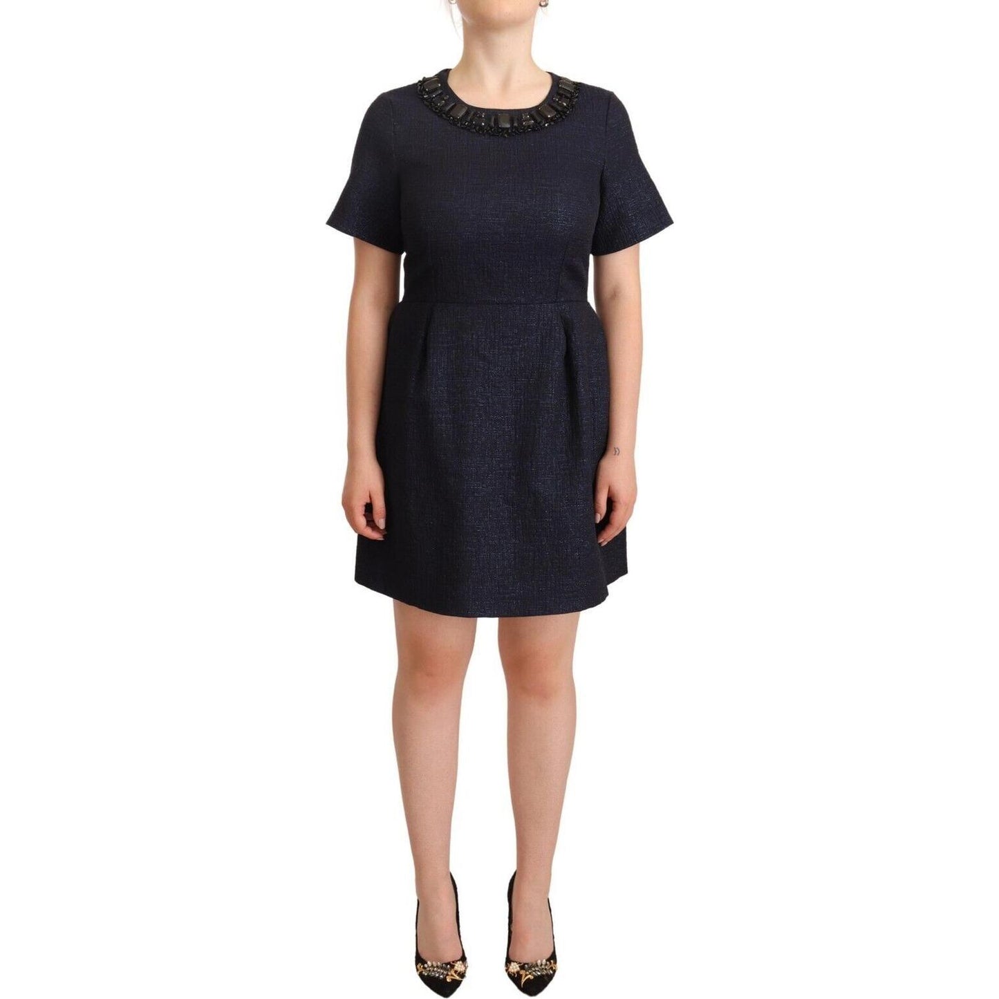 L'Autre Chose Black Embellished Short Sleeves Mini A-line Dress DR28366 - 44