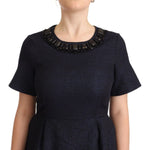 L'Autre Chose Black Embellished Short Sleeves Mini A-line Dress DR28366 - 44