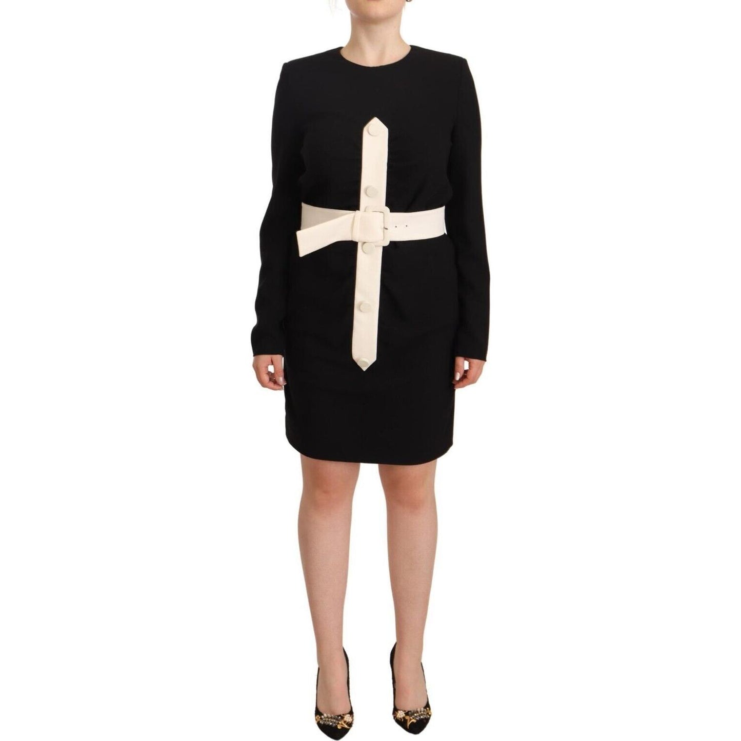 Givenchy Black Wool Long Sleeves Belted Mini Sheath Dress DR28363 - 40