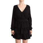 Liu Jo Black Polyester Long Sleeves V-neck Mini A-line Dress DR28444 - 44